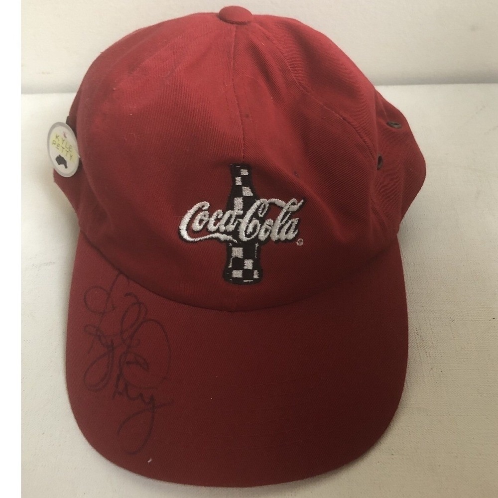 Coca-Cola Baseball Cap Red Embroidered Logo Autographed Hat Kyle‎ Petty